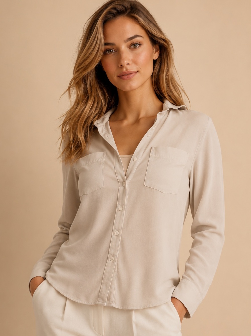 Grayson Blush Button Front Blouse Size Medium